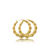 10k Yellow Gold Bamboo Hoop Earrings (2.25")