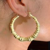 10k Yellow Gold Bamboo Hoop Earrings (2.25")