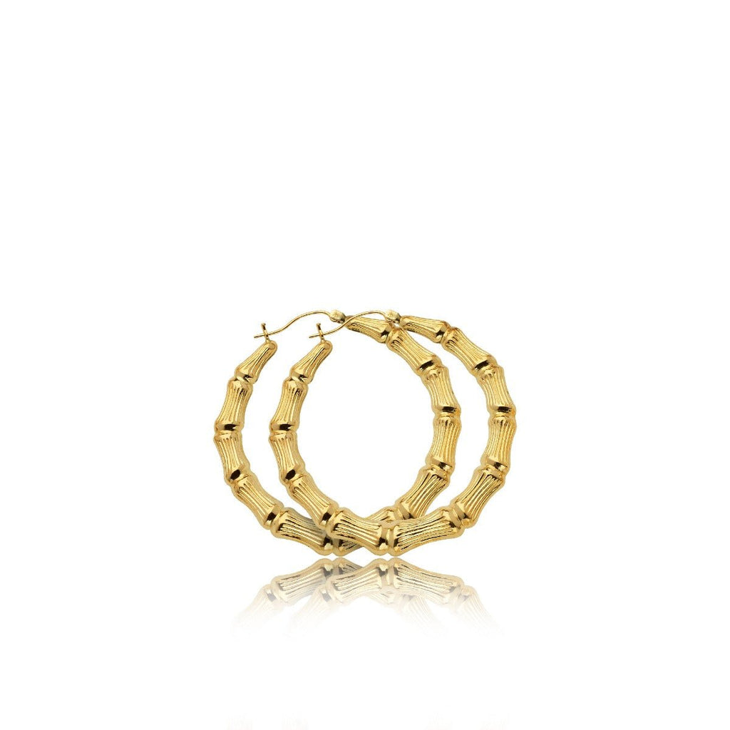 10k Yellow Gold Bamboo Hoop Earrings (1.98")