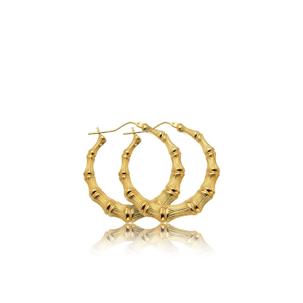 10k Yellow Gold Bamboo Hoop Earrings (1.65")