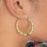 10k Yellow Gold Bamboo Hoop Earrings (1.65")