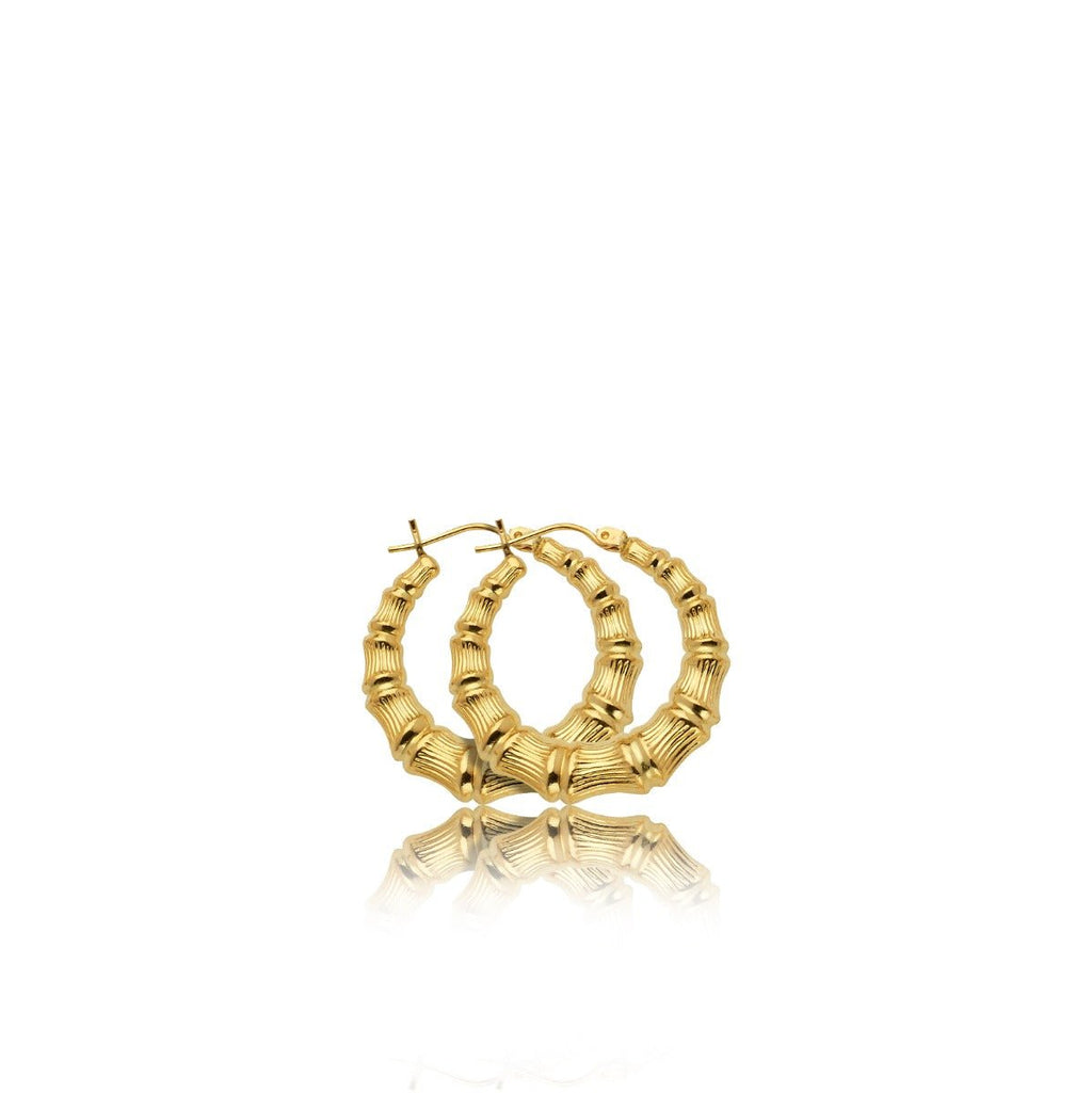 10k Yellow Gold Bamboo Hoop Earrings (1.37")