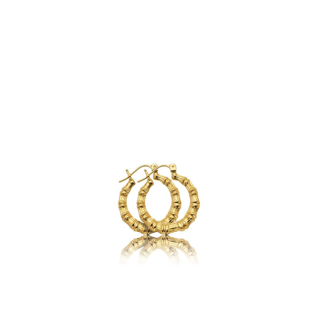 10k Yellow Gold Bamboo Hoop Earrings (0.87")