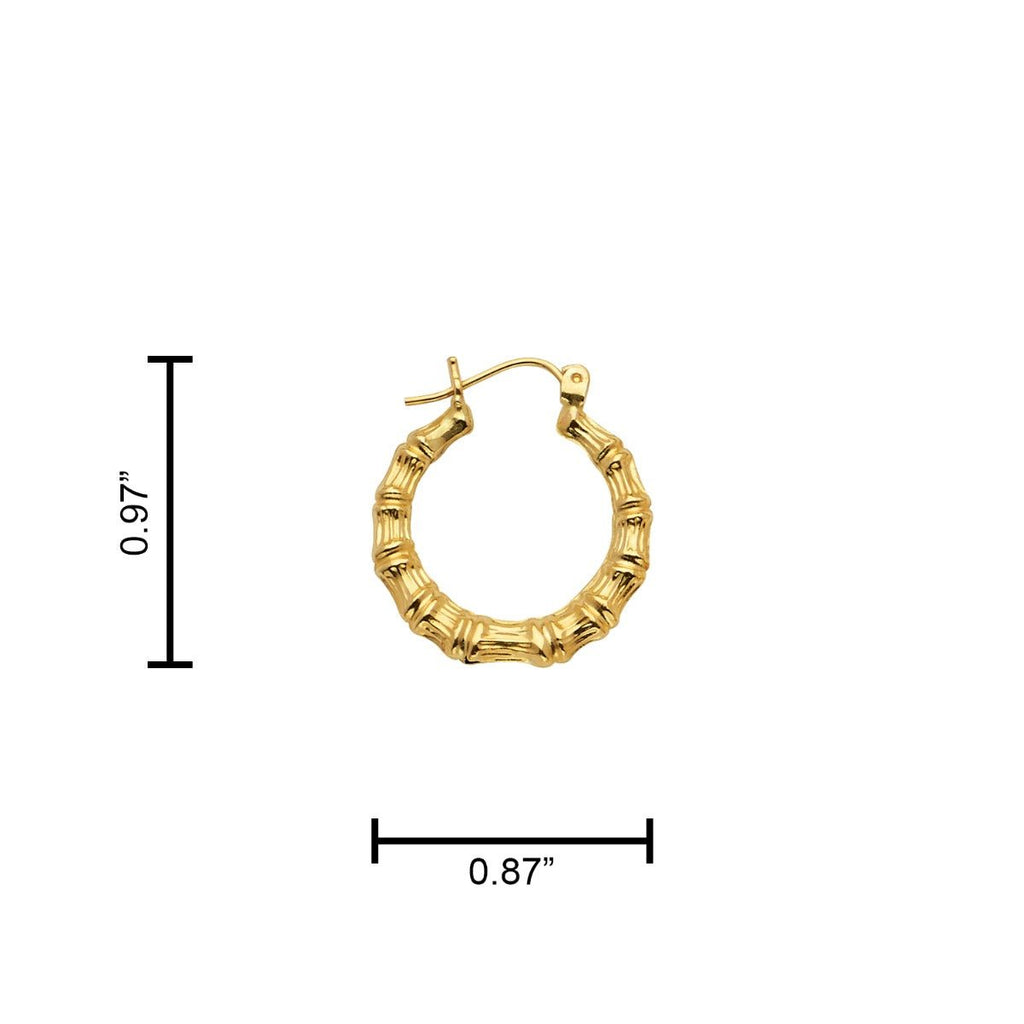 10k Yellow Gold Bamboo Hoop Earrings (0.87")
