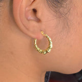 10k Yellow Gold Bamboo Hoop Earrings (0.87")