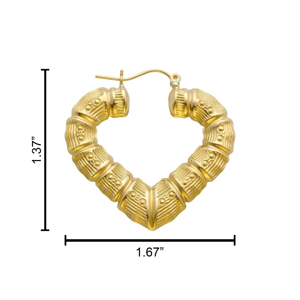10k Yellow Gold Heart Shaped Bamboo Hoop Earring (1.67" x 1.37")
