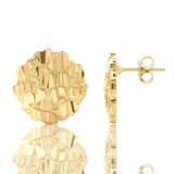 10K Yellow Gold Diamond Cut Round Nugget Earrings (0.80" Diameter)