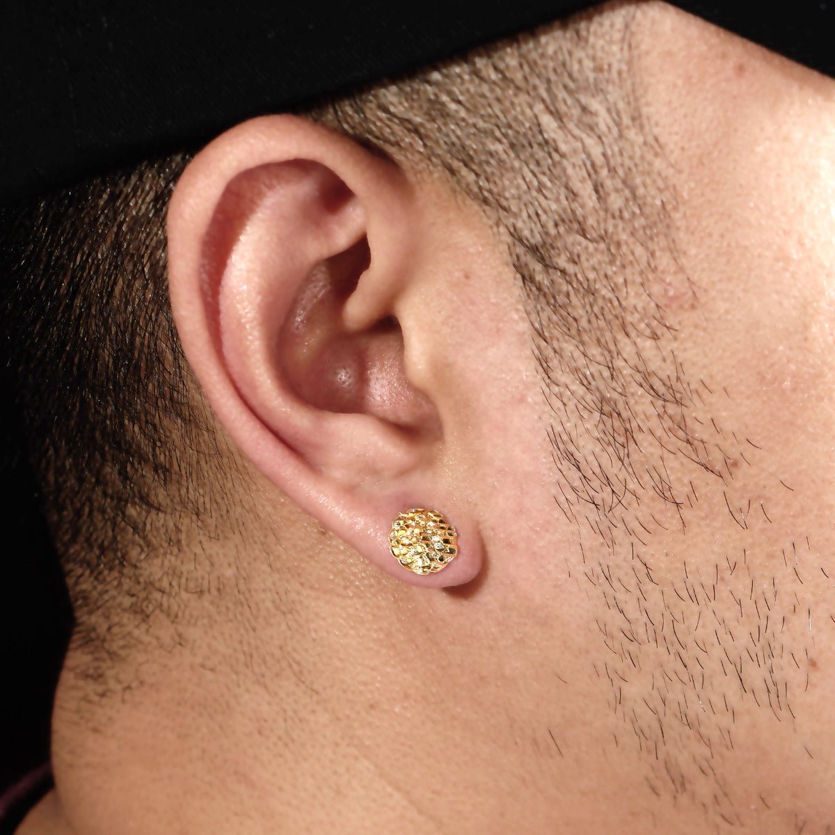 10k Yellow Gold Round Nugget Stud Earrings (.40")