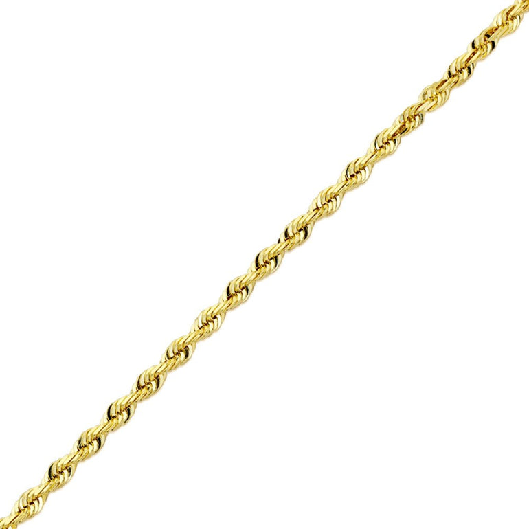 14K Women's Yellow Solid Diamond Cut Rope Necklace | LoveBling 3mm / 18 / No