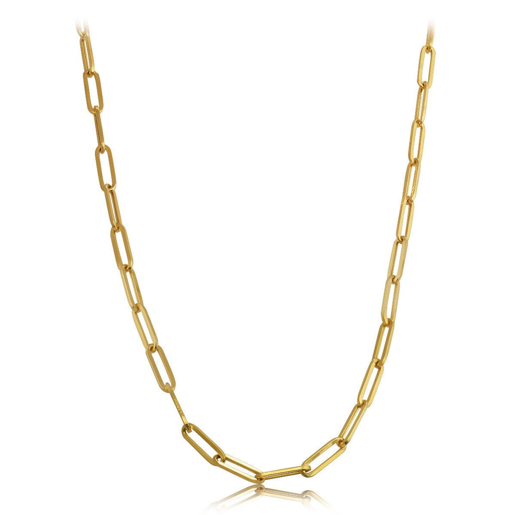 14k Yellow Gold Paperclip Link Necklace with Lobster Lock (Available 3mm to 5mm)
