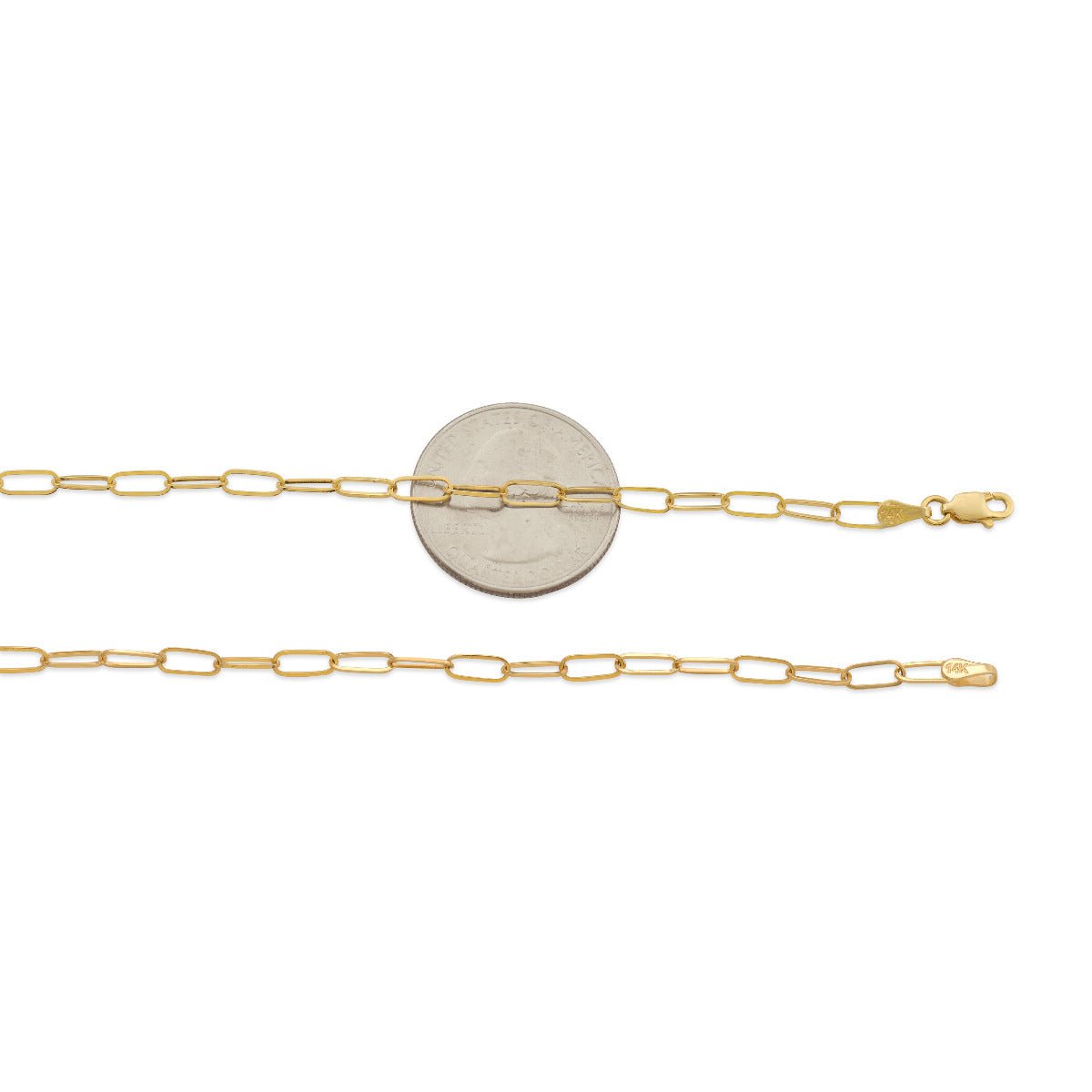 14k Yellow Gold Paperclip Link Necklace with Lobster Lock (Available 3mm to 5mm)