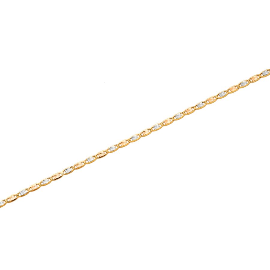Diamomo 10K Solid Yellow Gold Tri Color 1.5mm Valentino Chain Necklace - Choose 16-24 Inch