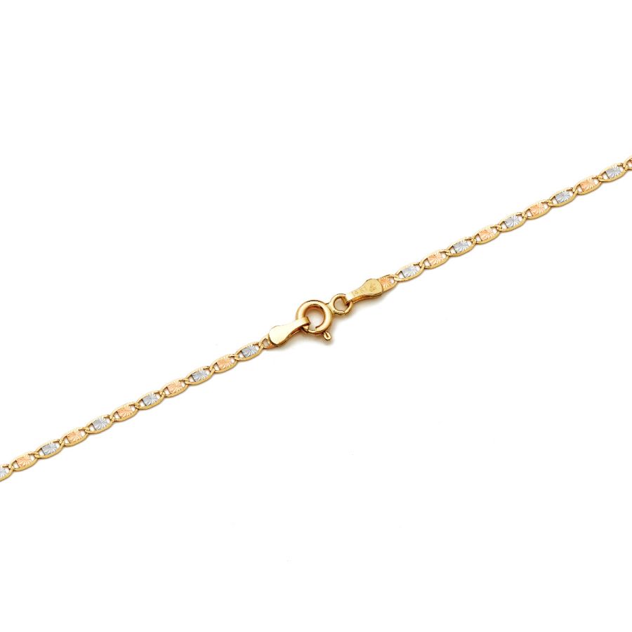 14K Tricolor Gold Solid Diamond Cut Valentino Necklace With Spring Clasp (16" To 24")