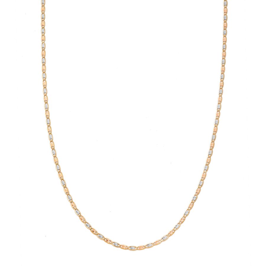 14K Tricolor Gold Solid Diamond Cut Valentino Necklace With Spring Clasp (16" To 24")