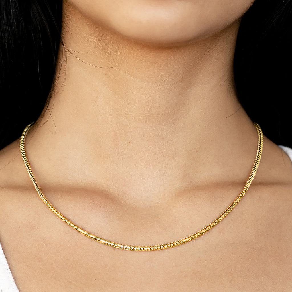 14k Women's Yellow Gold Solid Diamond Cut Franco Necklace