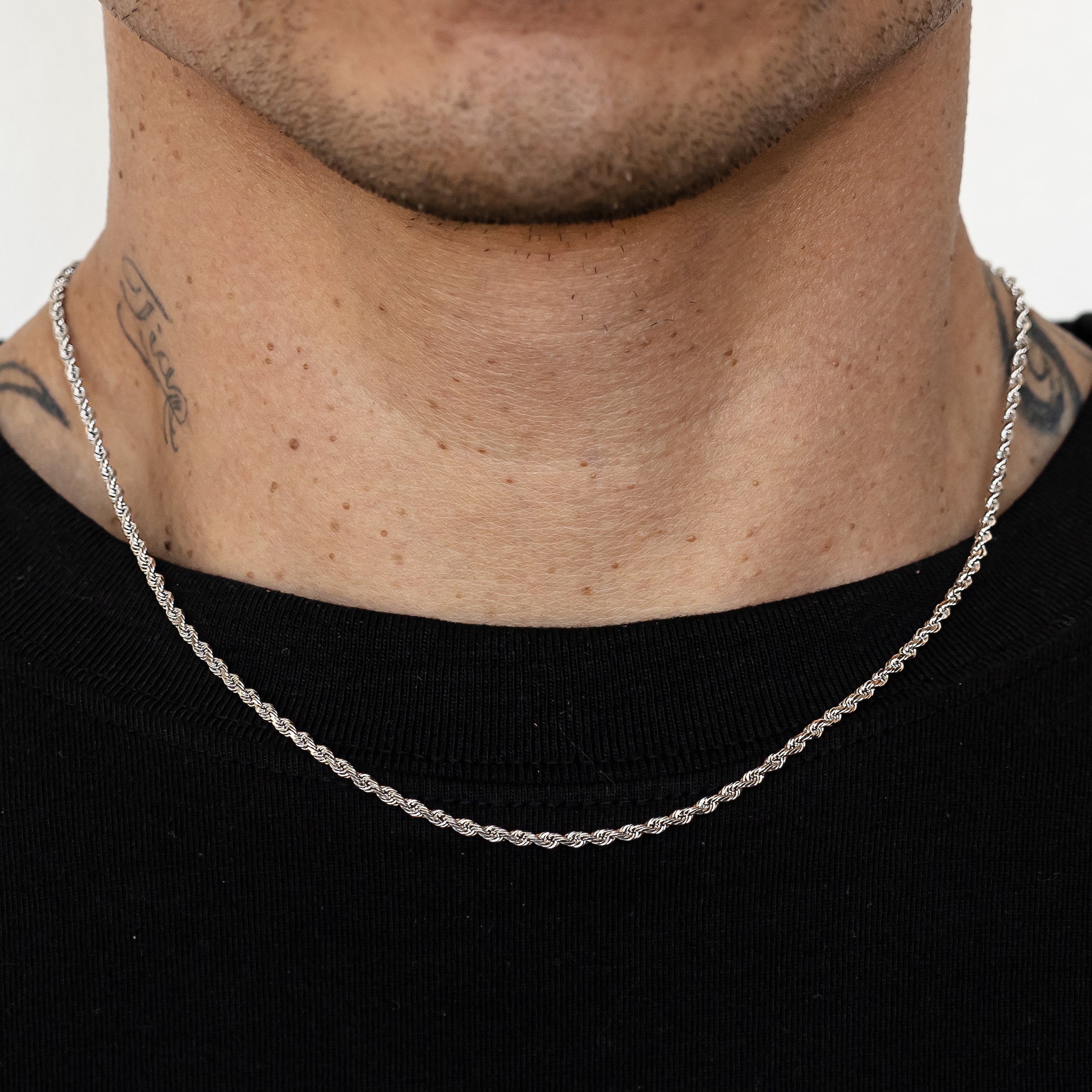 14k White Gold Solid Diamond Cut Rope Chain
