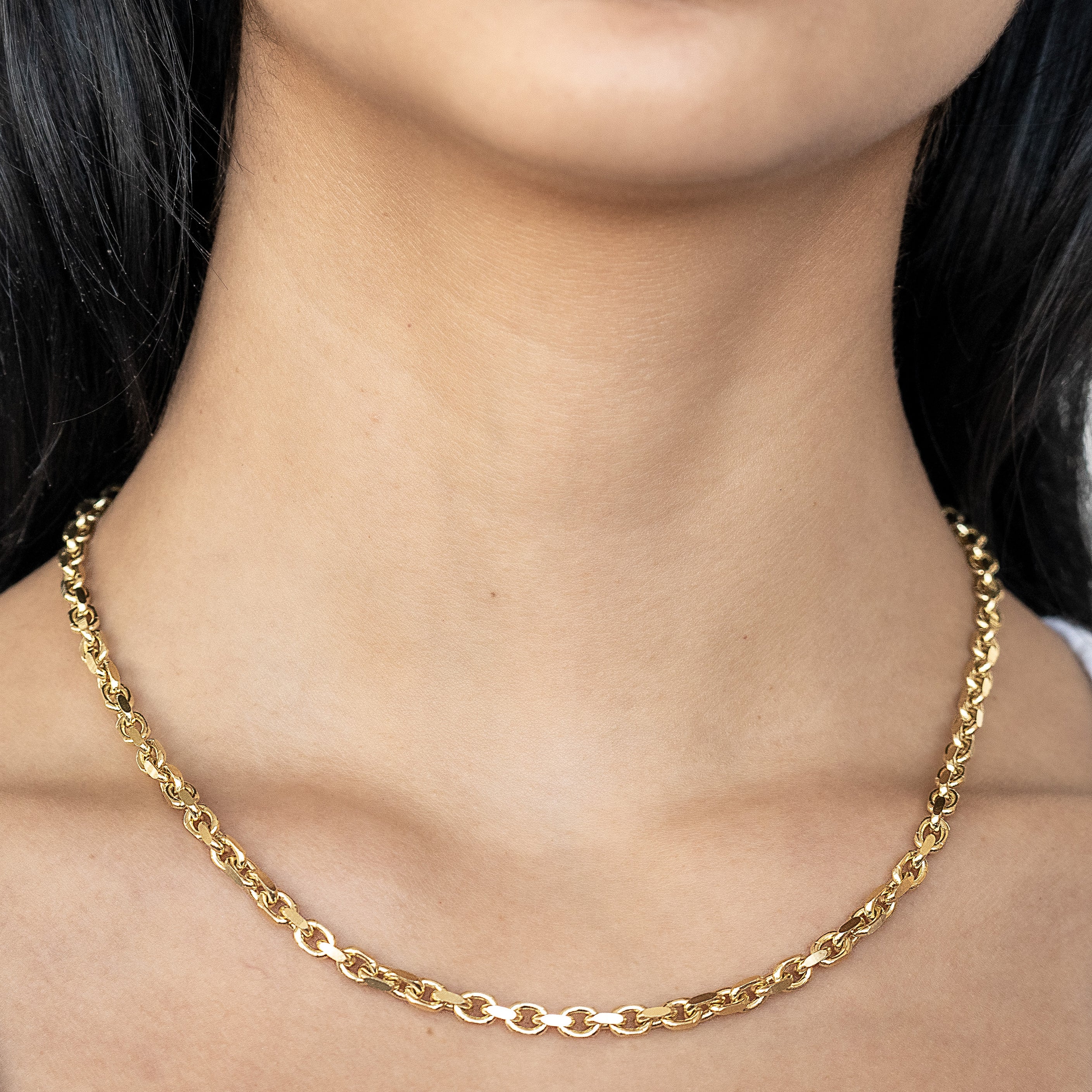 10k Yellow Gold Womens Solid Heavyweight Cable Link Necklace with Lobster Lock (Available 3.6mm to 4mm)