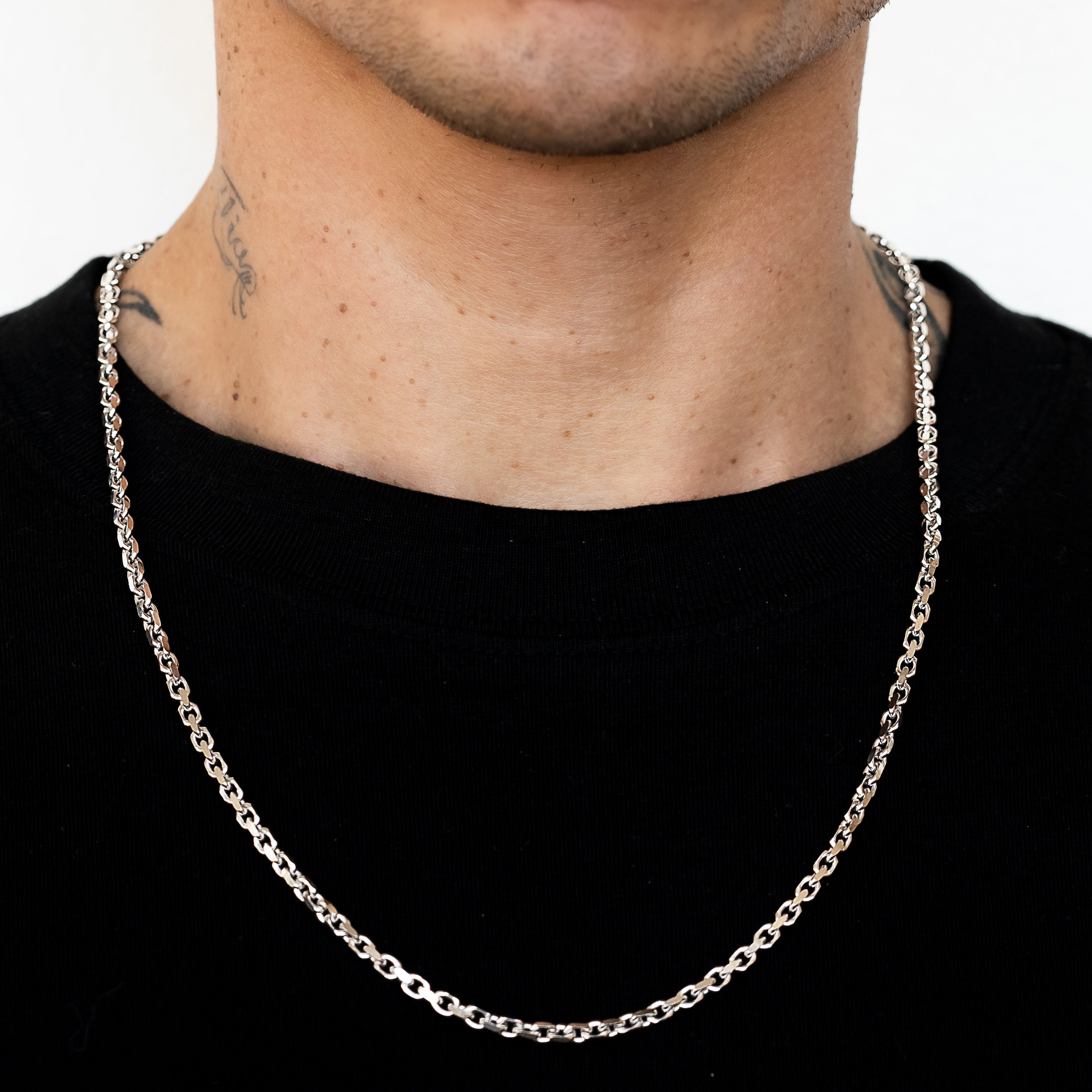 10k White Gold Solid Heavyweight Cable Link Chain with Lobster Lock (Available 3mm to 5mm)