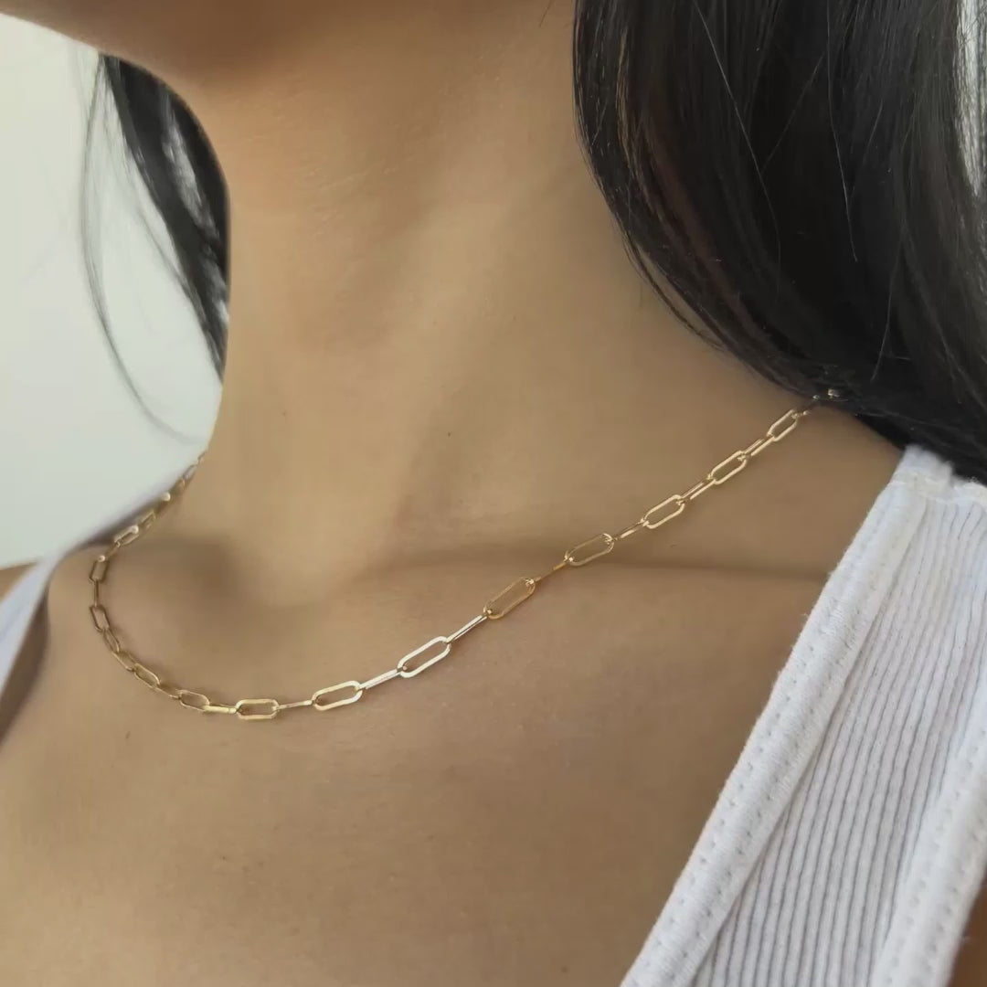 14k Yellow Gold Paperclip Link Necklace with Lobster Lock (Available 3mm to 5mm)