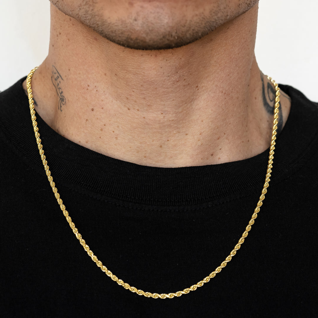 Gold Cutter Rope 14k Yellow Gold Solid Diamond Cut Rope Chain | LoveBling