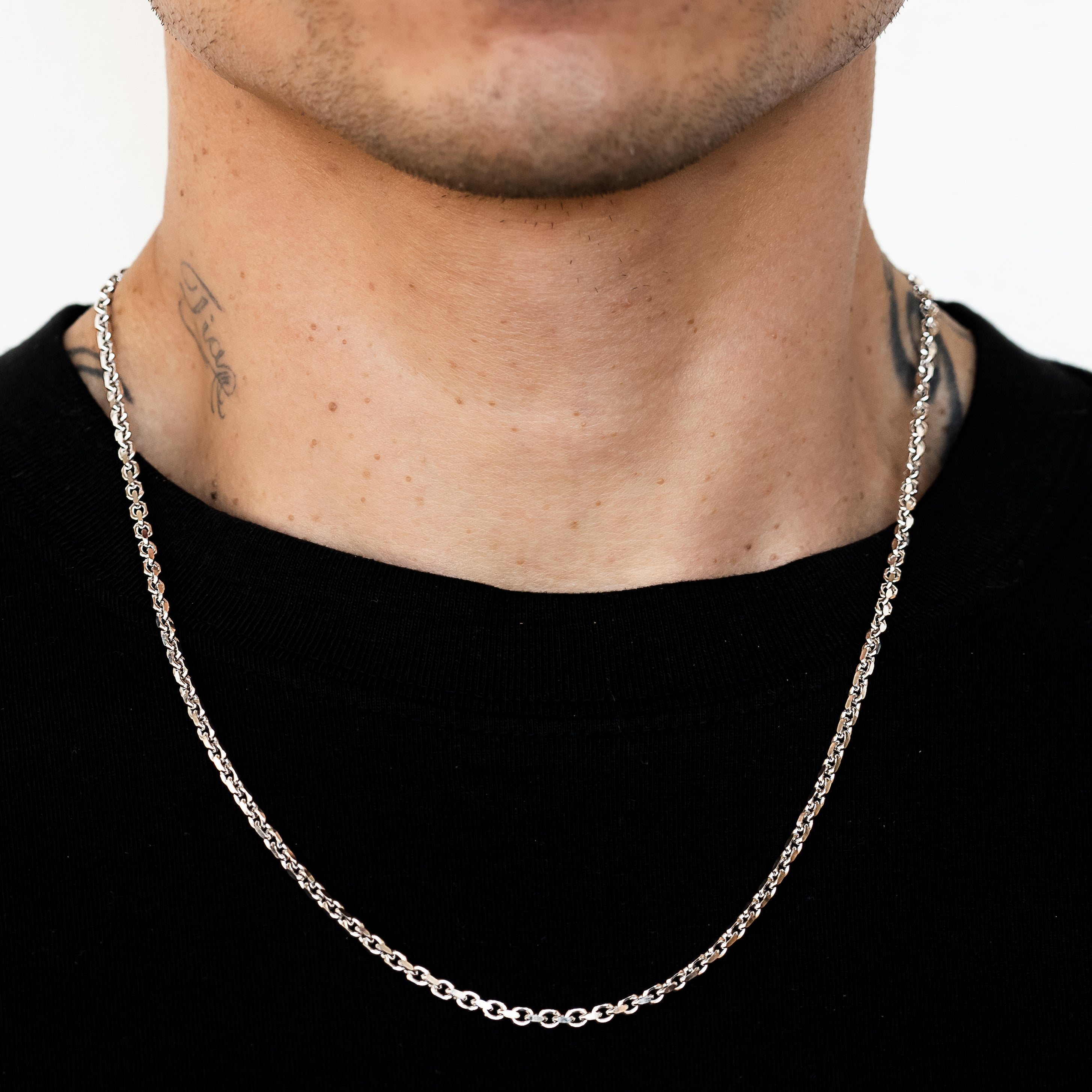 10k White Gold Solid Heavyweight Cable Link Chain with Lobster Lock (Available 3mm to 5mm)