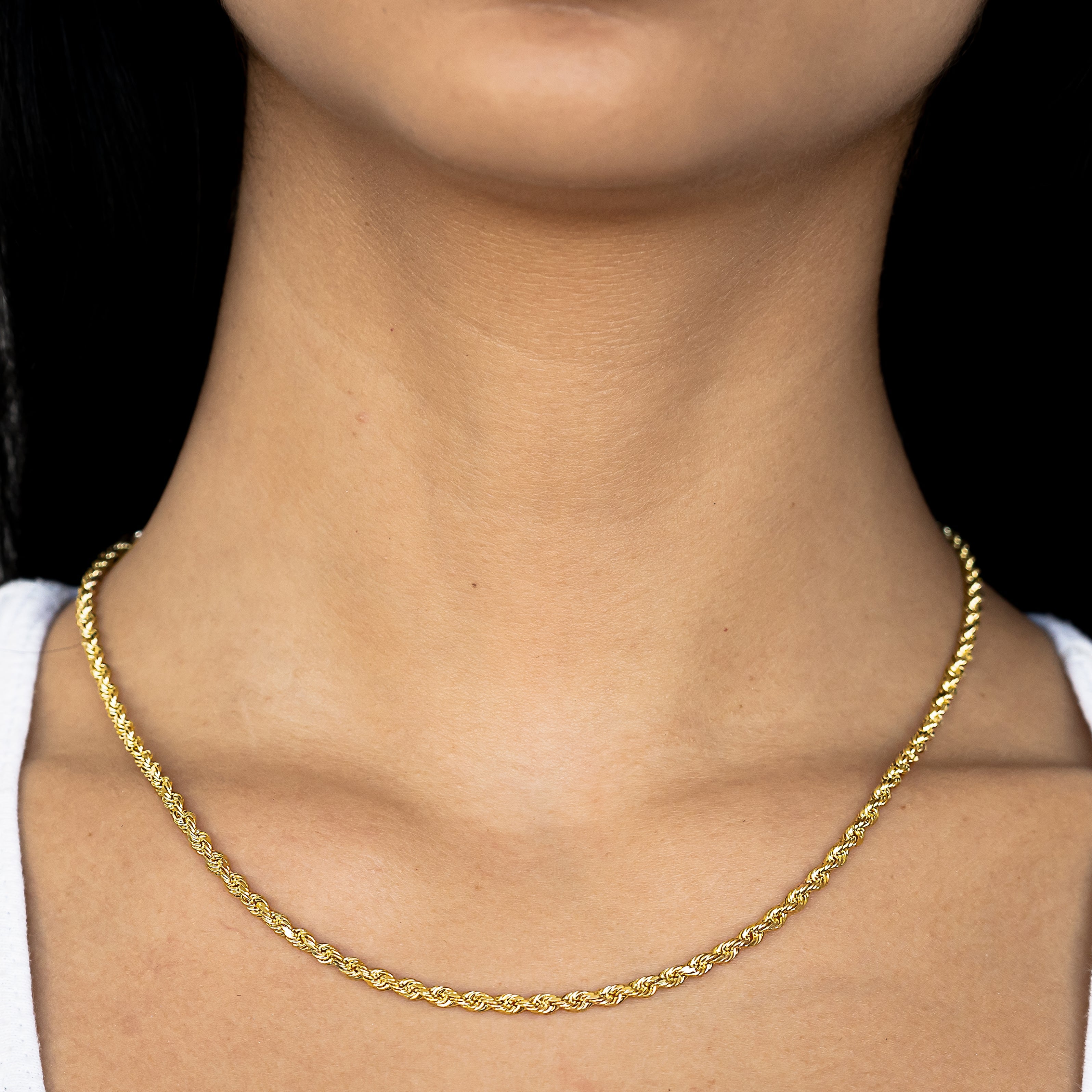 14k Women's Yellow Gold Solid Diamond Cut Rope Necklace