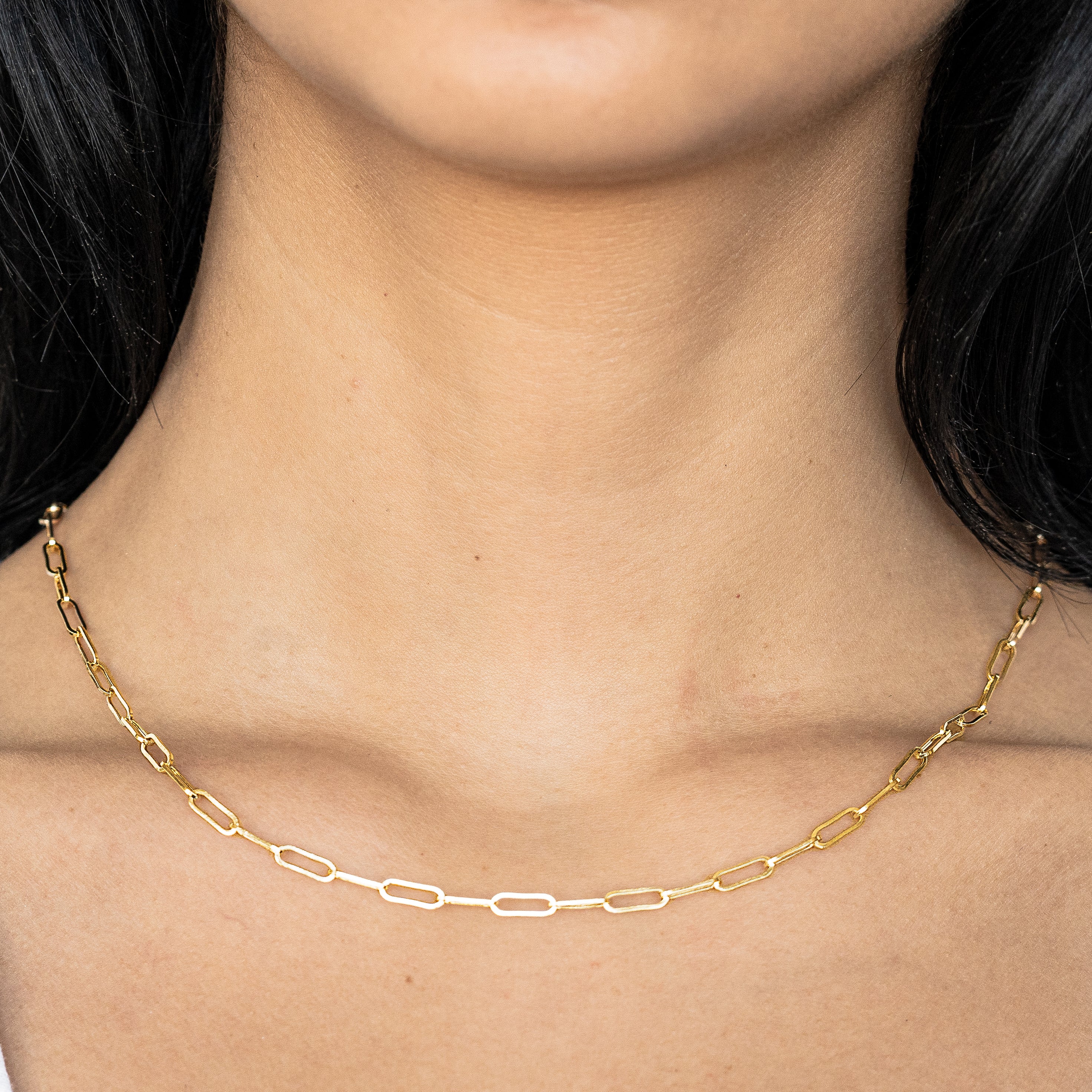 14k Yellow Gold Paperclip Link Necklace with Lobster Lock (Available 3mm to 5mm)
