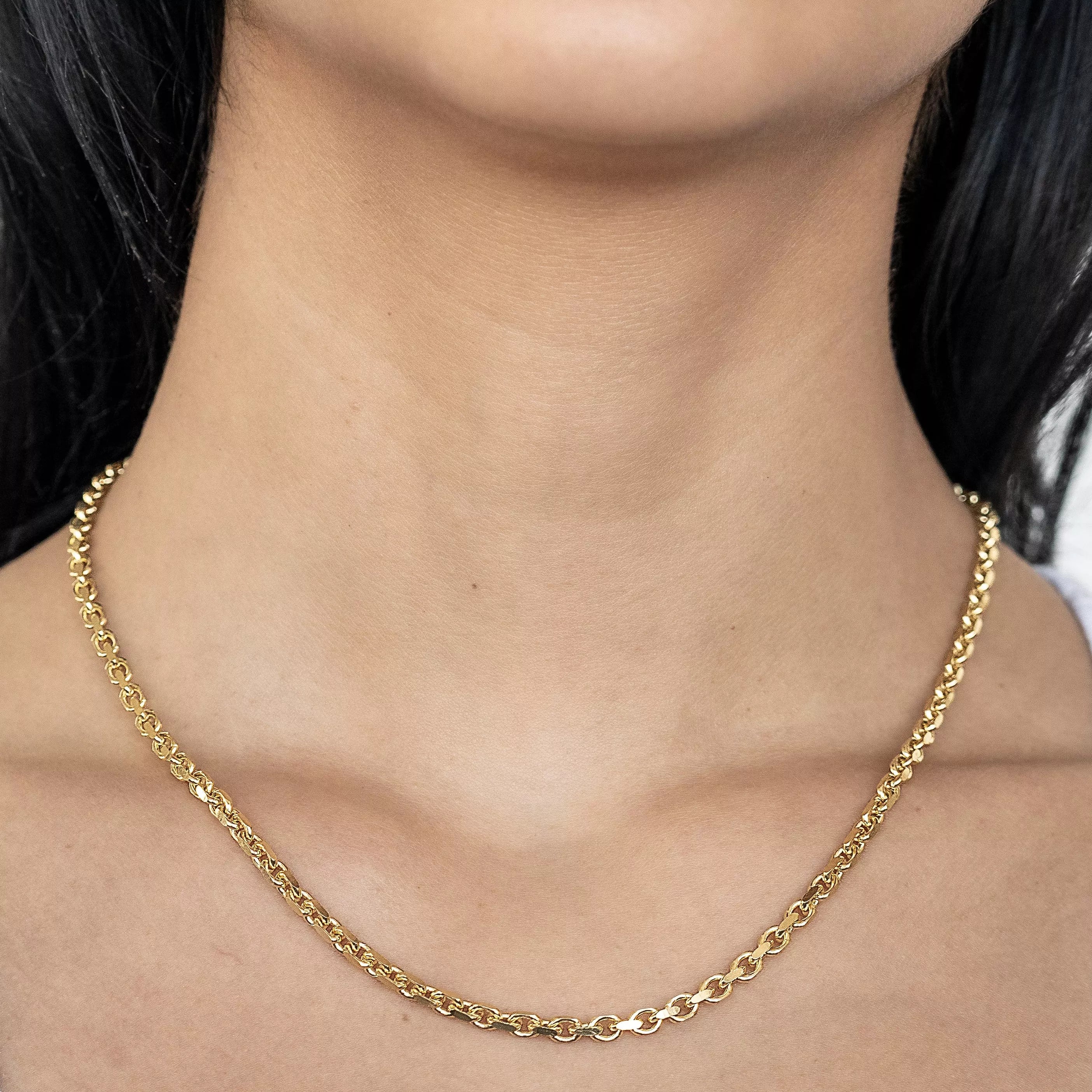 14k Yellow Gold Womens Solid Heavyweight Cable Link Necklace with Lobster Lock (Available 3.6mm to 4mm)