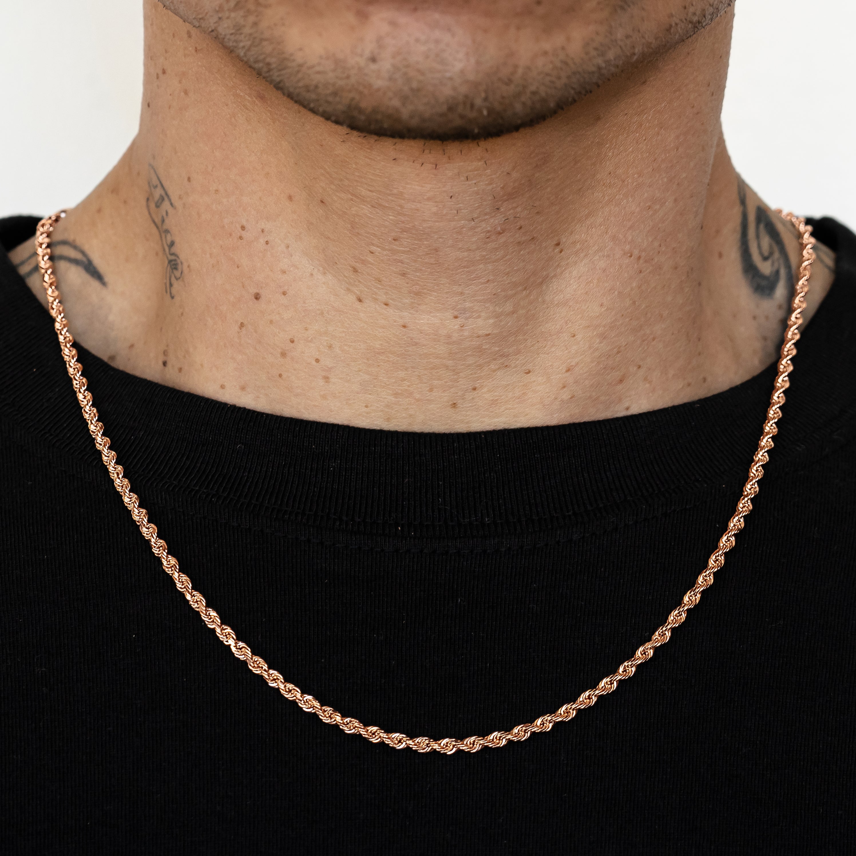 10K Rose Gold Diamond Cut Hollow Rope Chain Necklace - 4mm Wide, 16-24 Inches, Men's