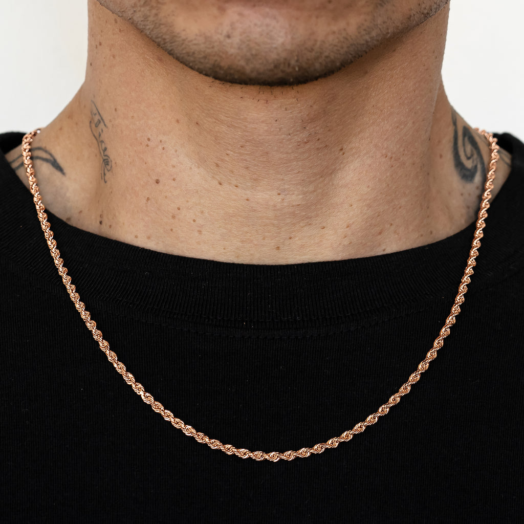 10k Rose Gold Solid Diamond Cut Rope Chain