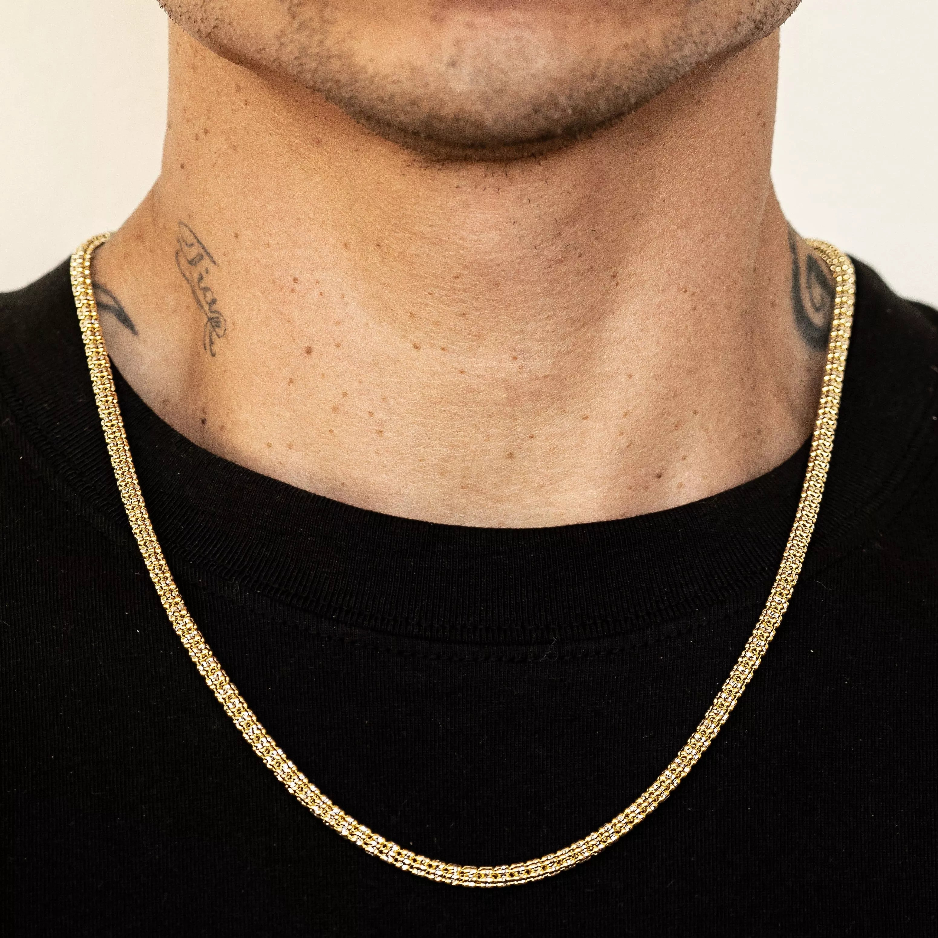 14k Gold Two-Tone Diamond Cut Ice Chain