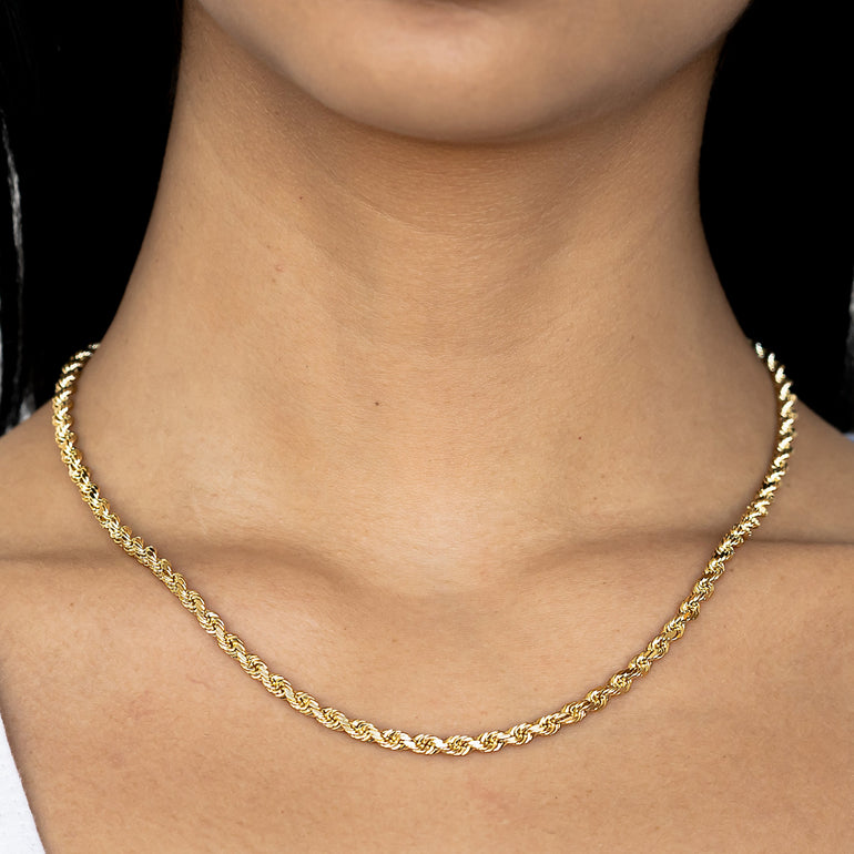 14K Yellow Gold Solid Diamond Cut Rope Chain | LoveBling 5mm / 24 / No