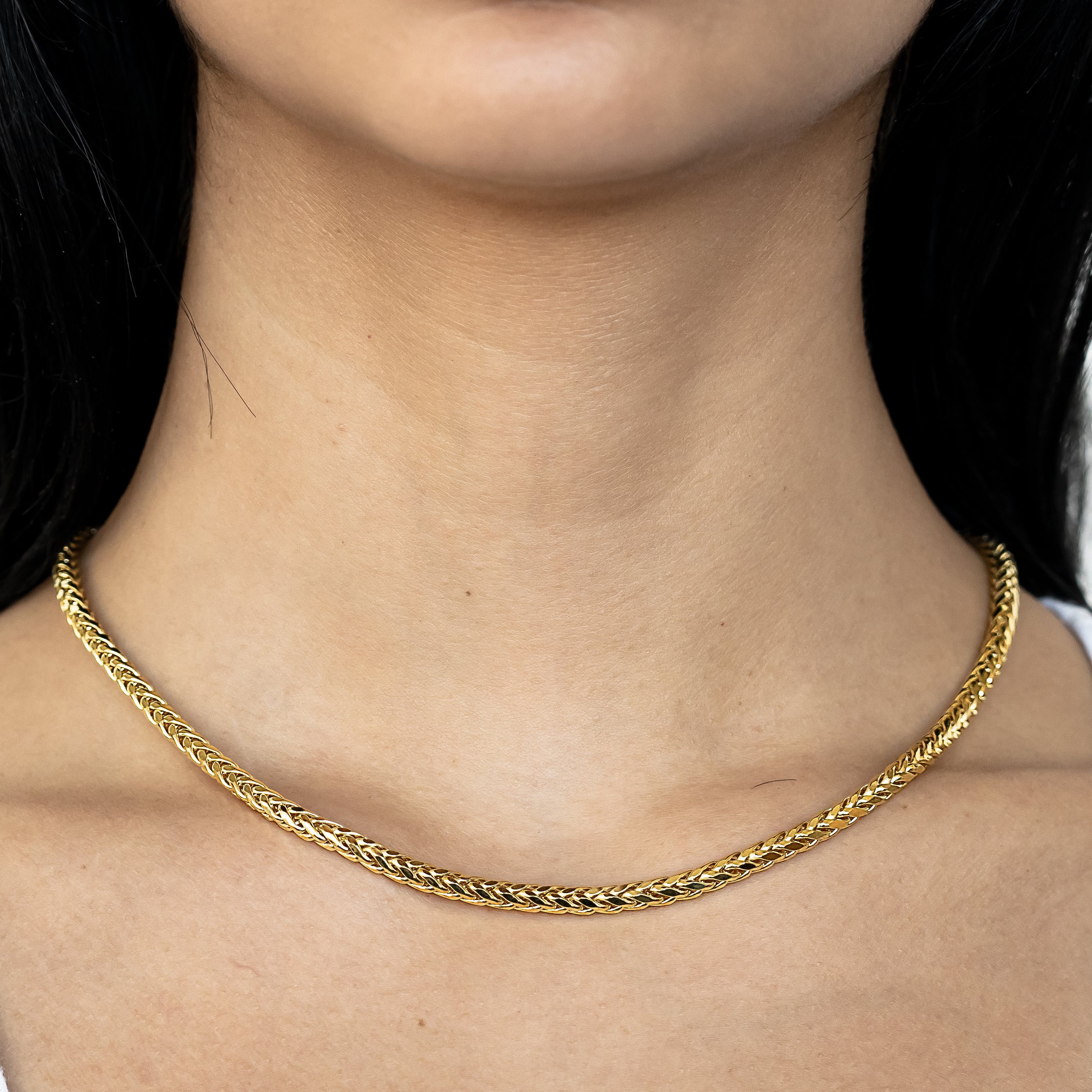 14K Women's Yellow Gold Wheat Palm Franco Necklace