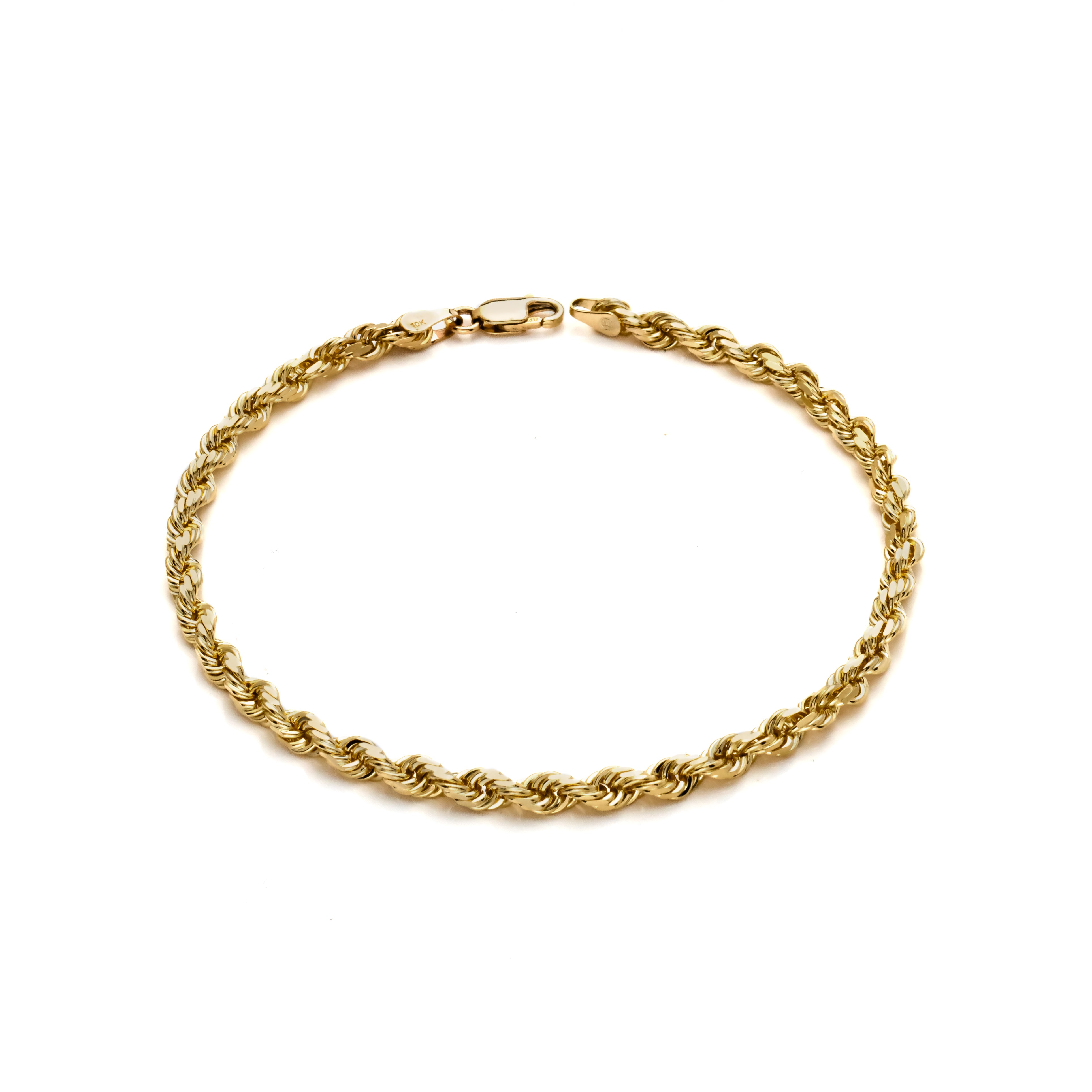 10k Yellow Gold Solid Diamond Cut Rope Bracelet