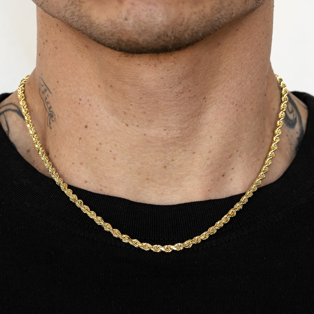 10k Yellow Gold Hollow Diamond Cut Rope Chain