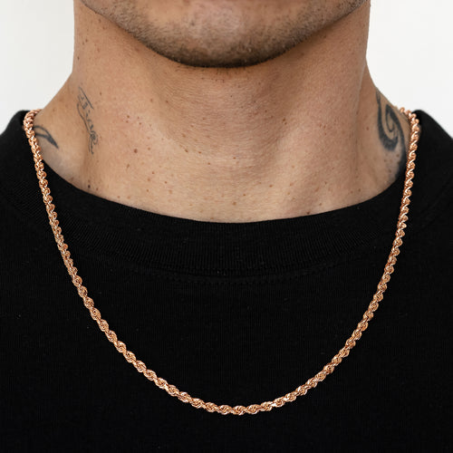 10k Rose Gold Solid Diamond Cut Rope Chain