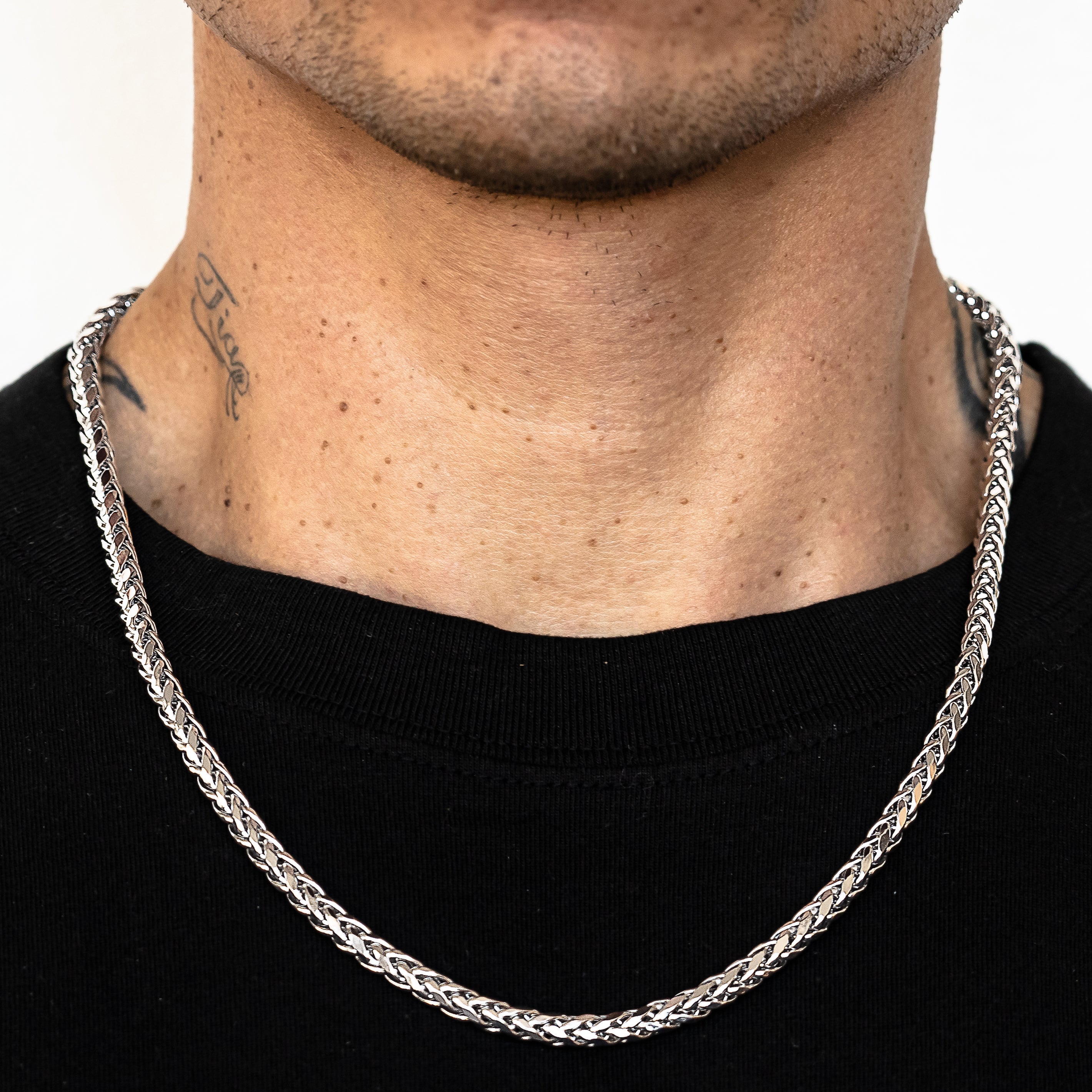 14k White Gold Wheat Palm Franco Chain