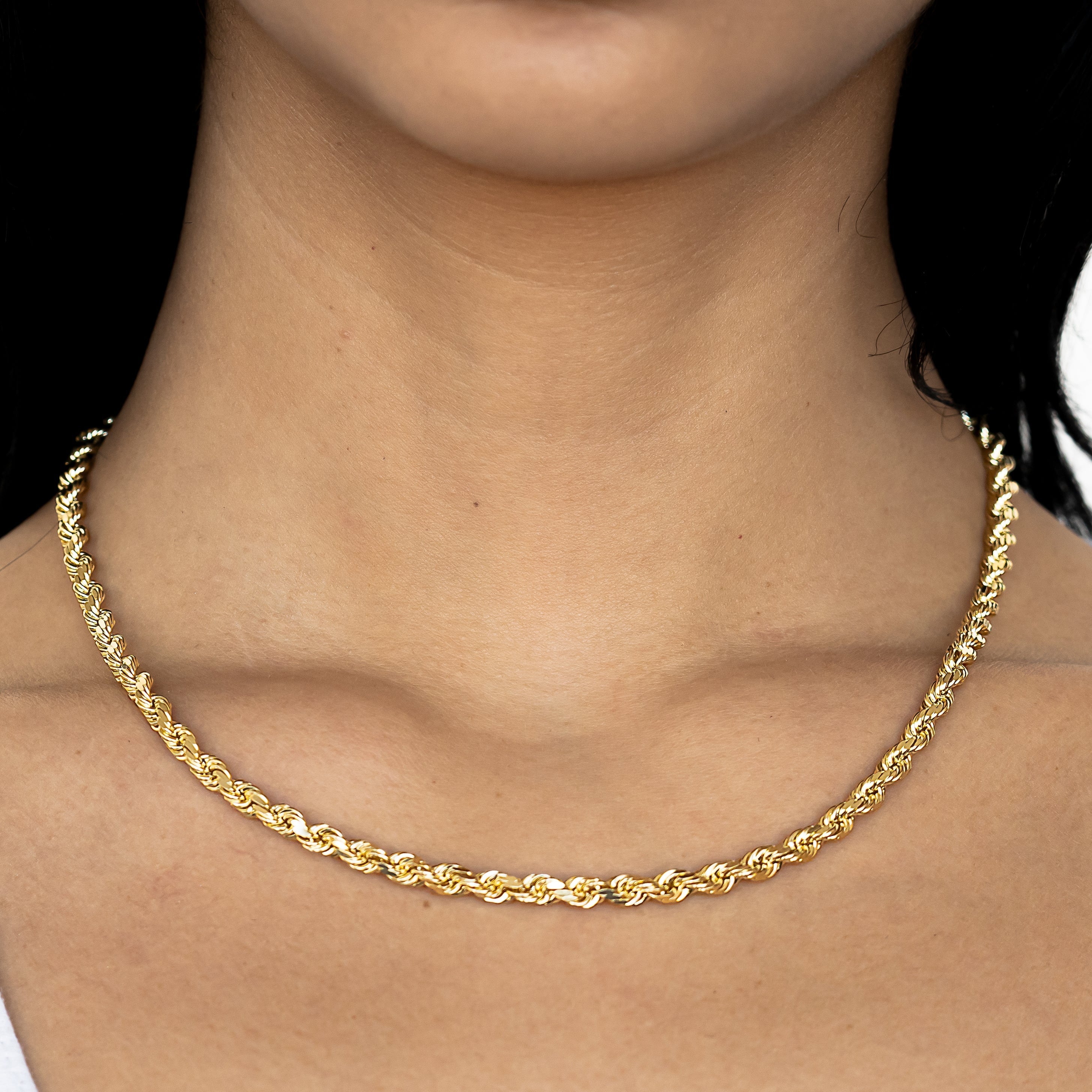 14k Women's Yellow Diamond Cut Hollow Rope Necklace