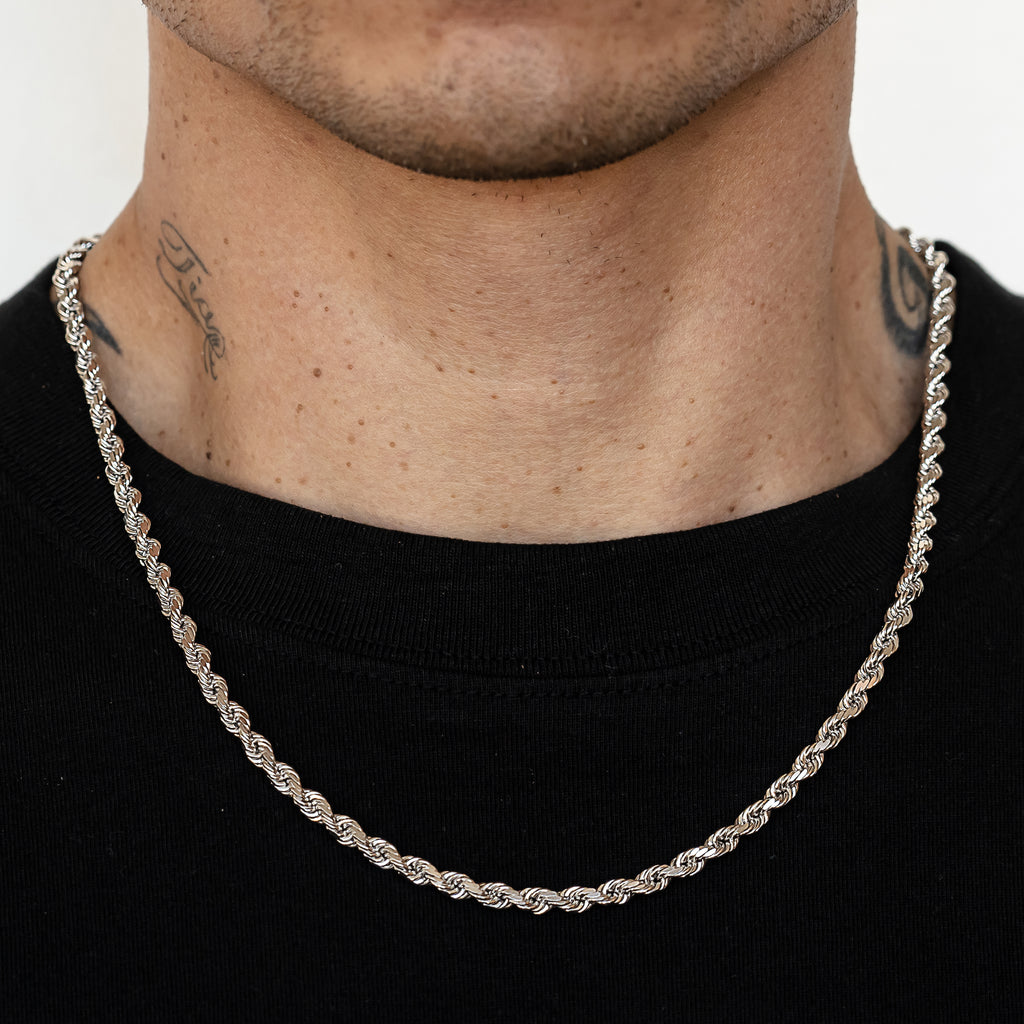 14k White Gold Solid Diamond Cut Rope Chain