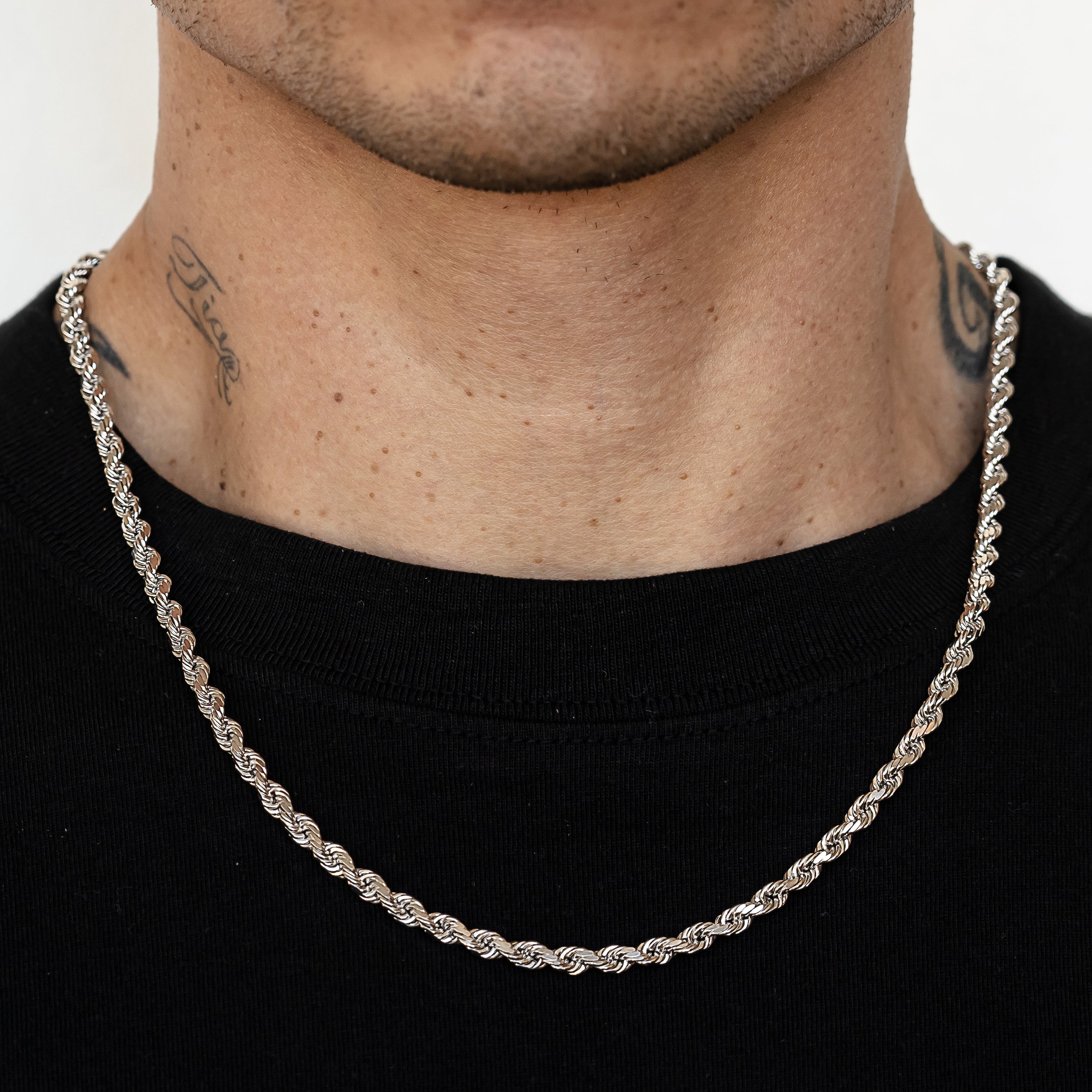14k White Gold Solid Diamond Cut Rope Chain