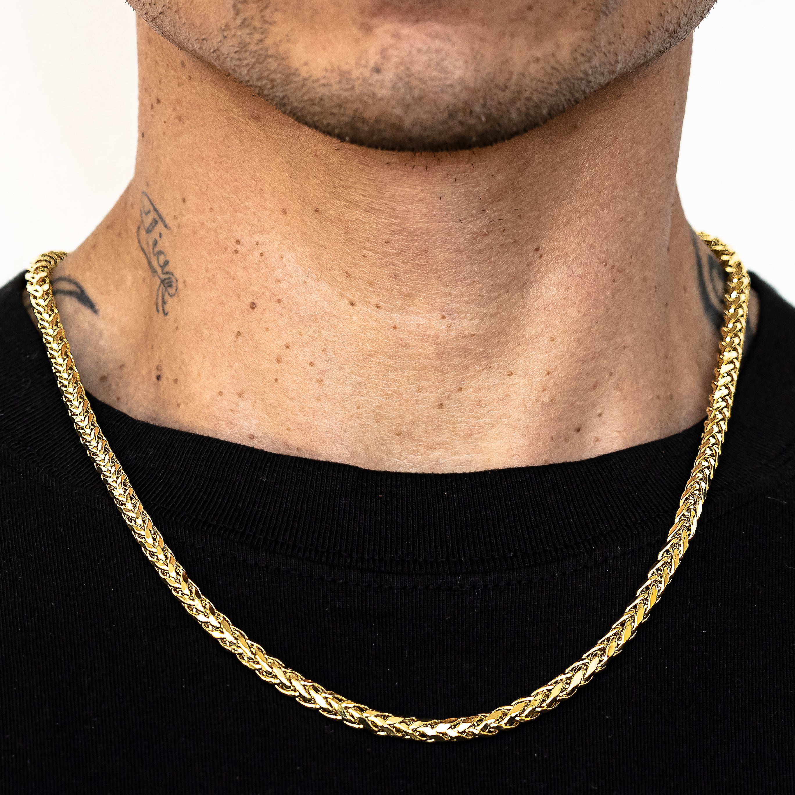 Palm Chain Stack 10k Yellow Gold Wheat Palm Franco Chain with Lobster Lock | LoveBling