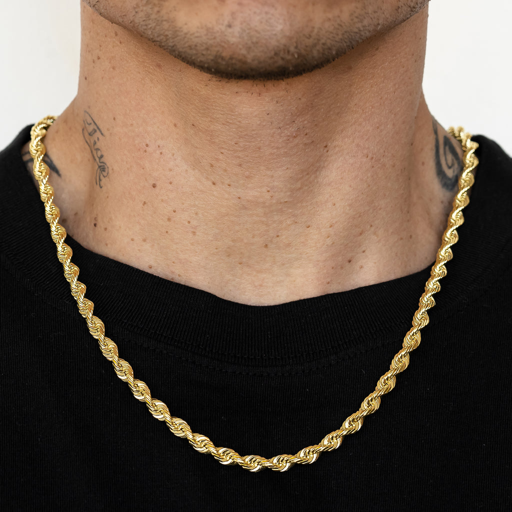10k Yellow Gold Hollow Diamond Cut Rope Chain