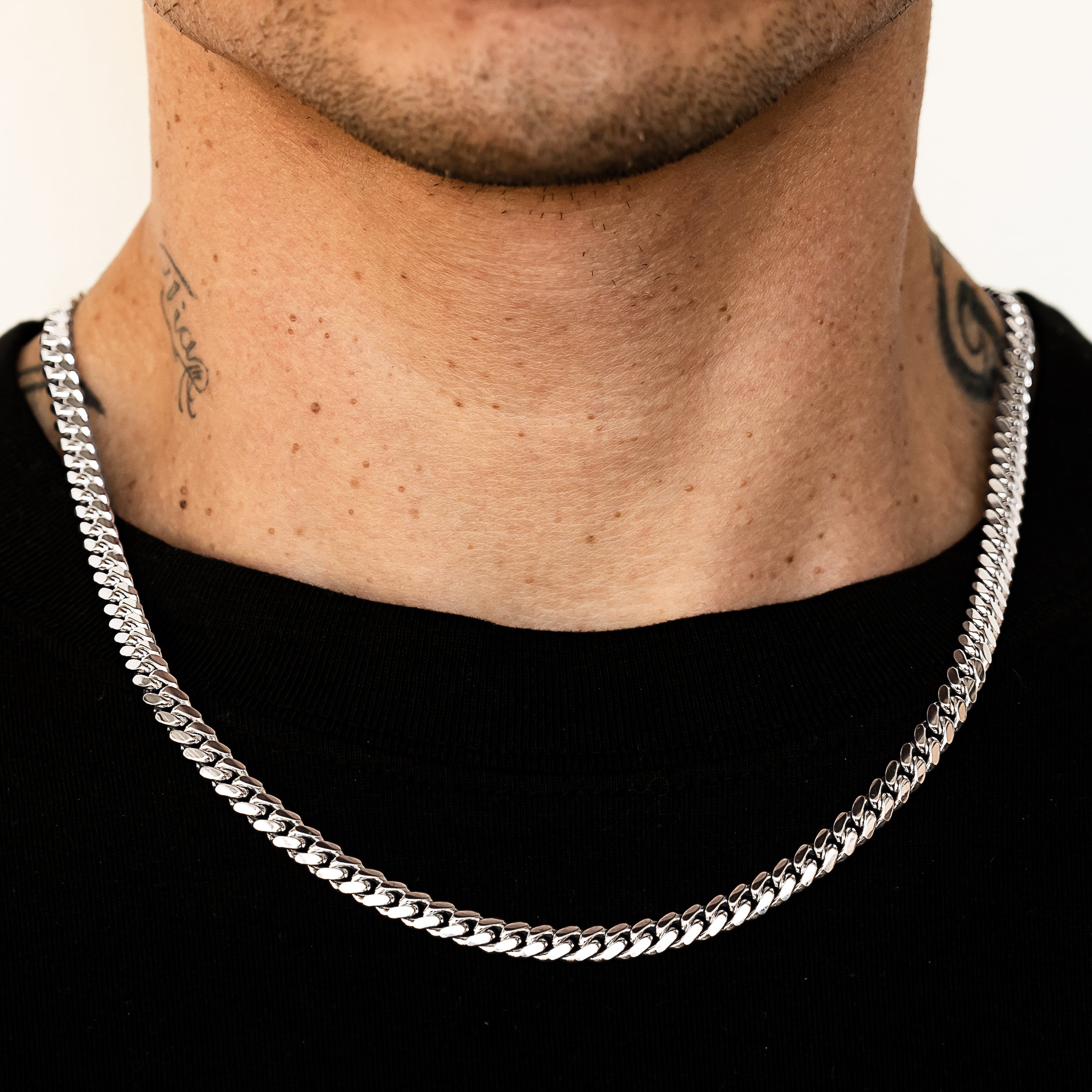 14k White Gold Solid Miami Cuban Chain