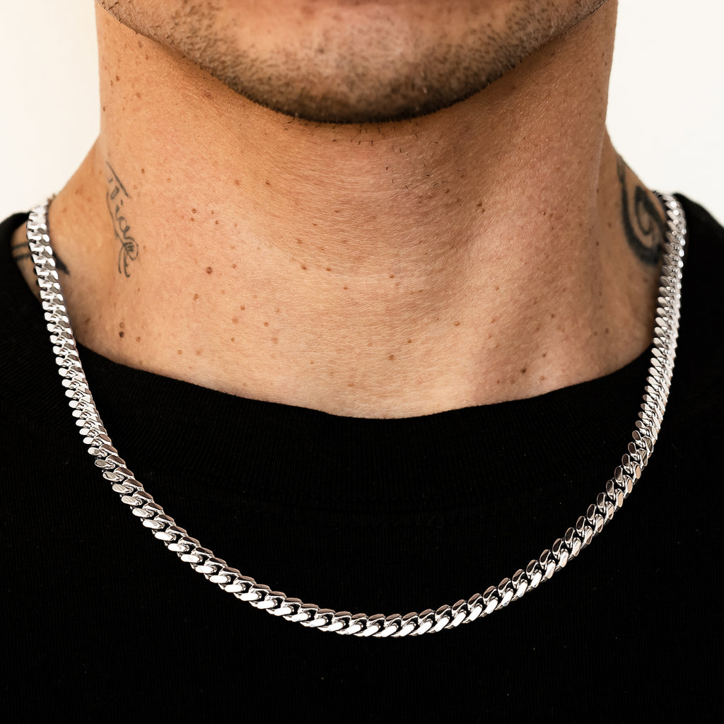 14k White Gold Solid Miami Cuban Chain