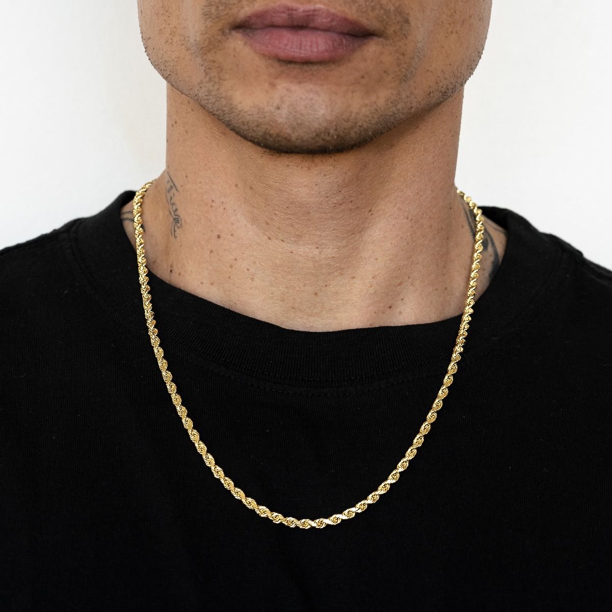 14k Yellow Gold Hollow Diamond Cut Rope Chain