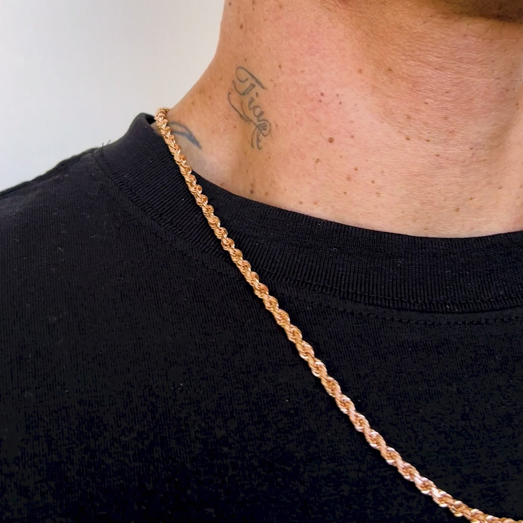 10k Rose Gold Solid Diamond Cut Rope Chain