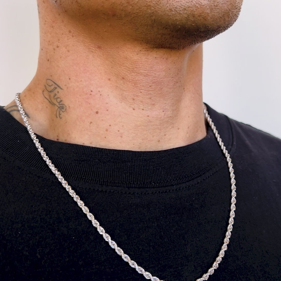 14k White Gold Solid Diamond Cut Rope Chain