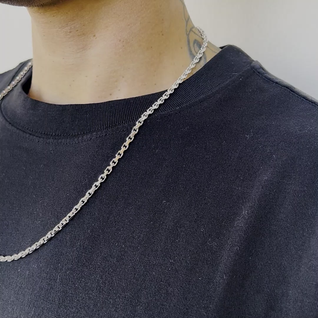 10k White Gold Solid Heavyweight Cable Link Chain with Lobster Lock (Available 3mm to 5mm)