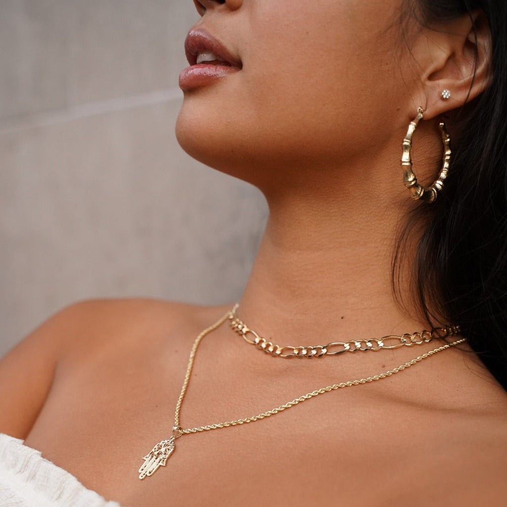10k Yellow Gold Bamboo Hoop Earrings (2.25")