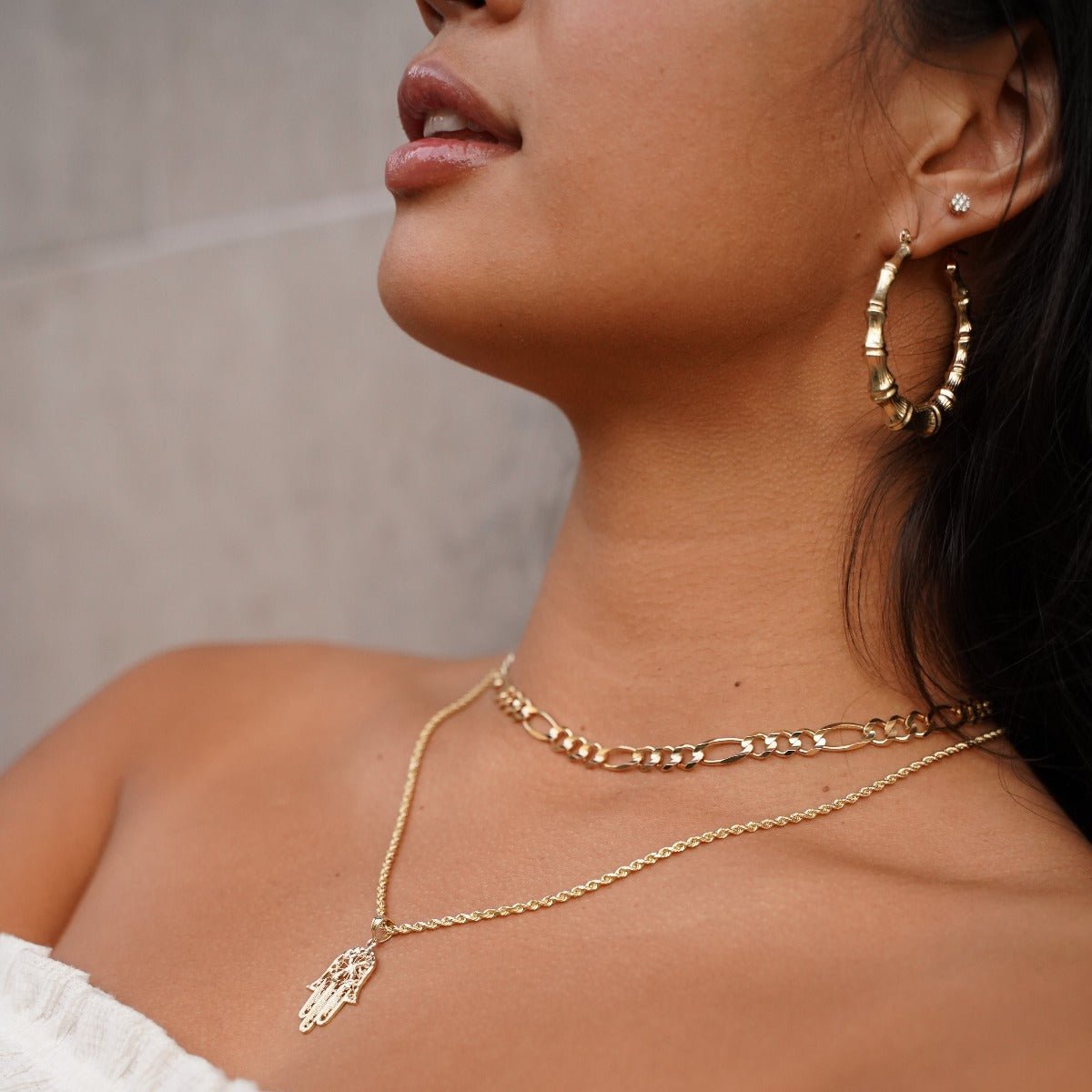 10k Yellow Gold Bamboo Hoop Earrings (2.25")